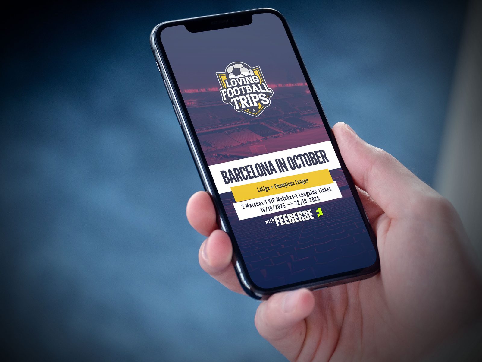 Barcelona in October campaign on a phone screen, held in hand
