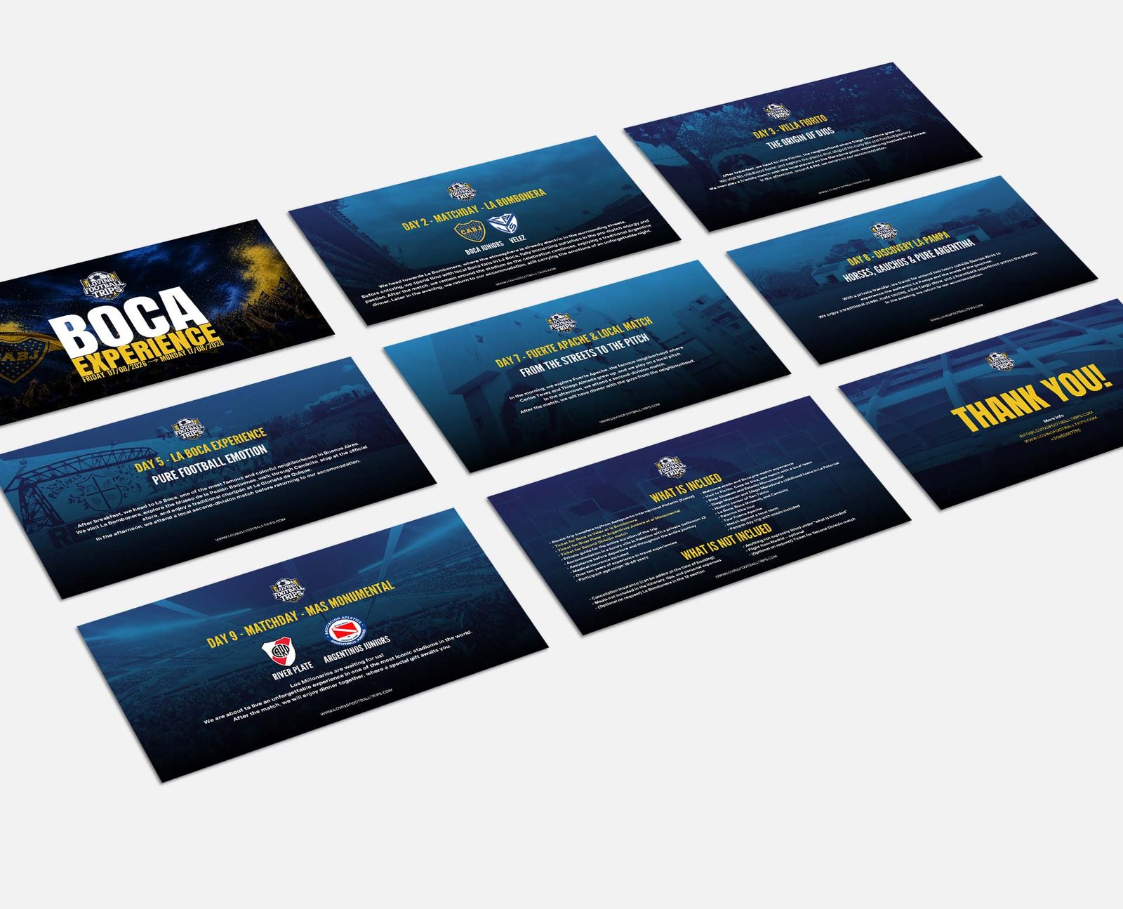 Boca Experience Project itinerary deck, day-by-day slides