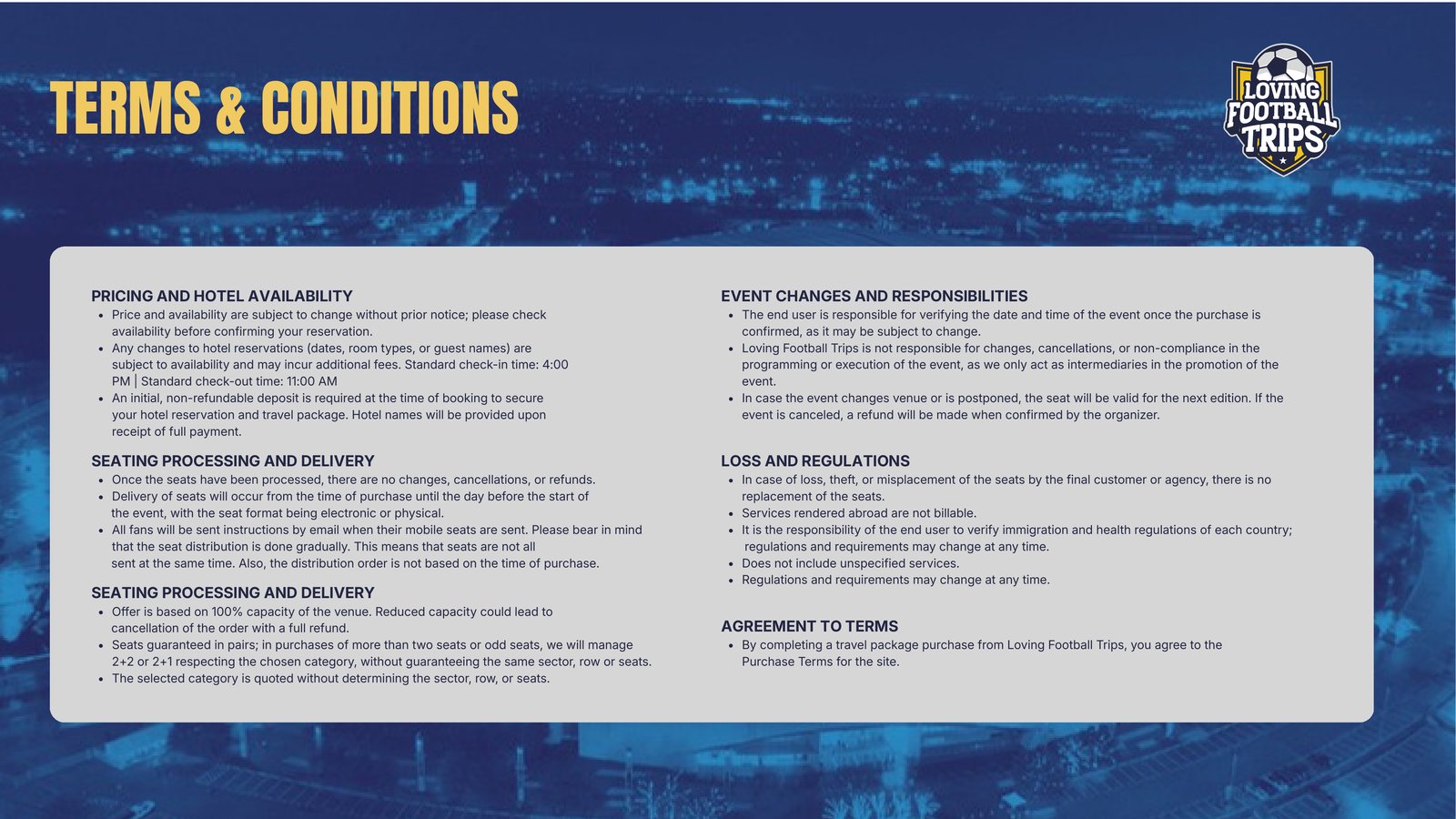 WC2026 Final package terms and conditions covering pricing, seating delivery, event changes and regulations
