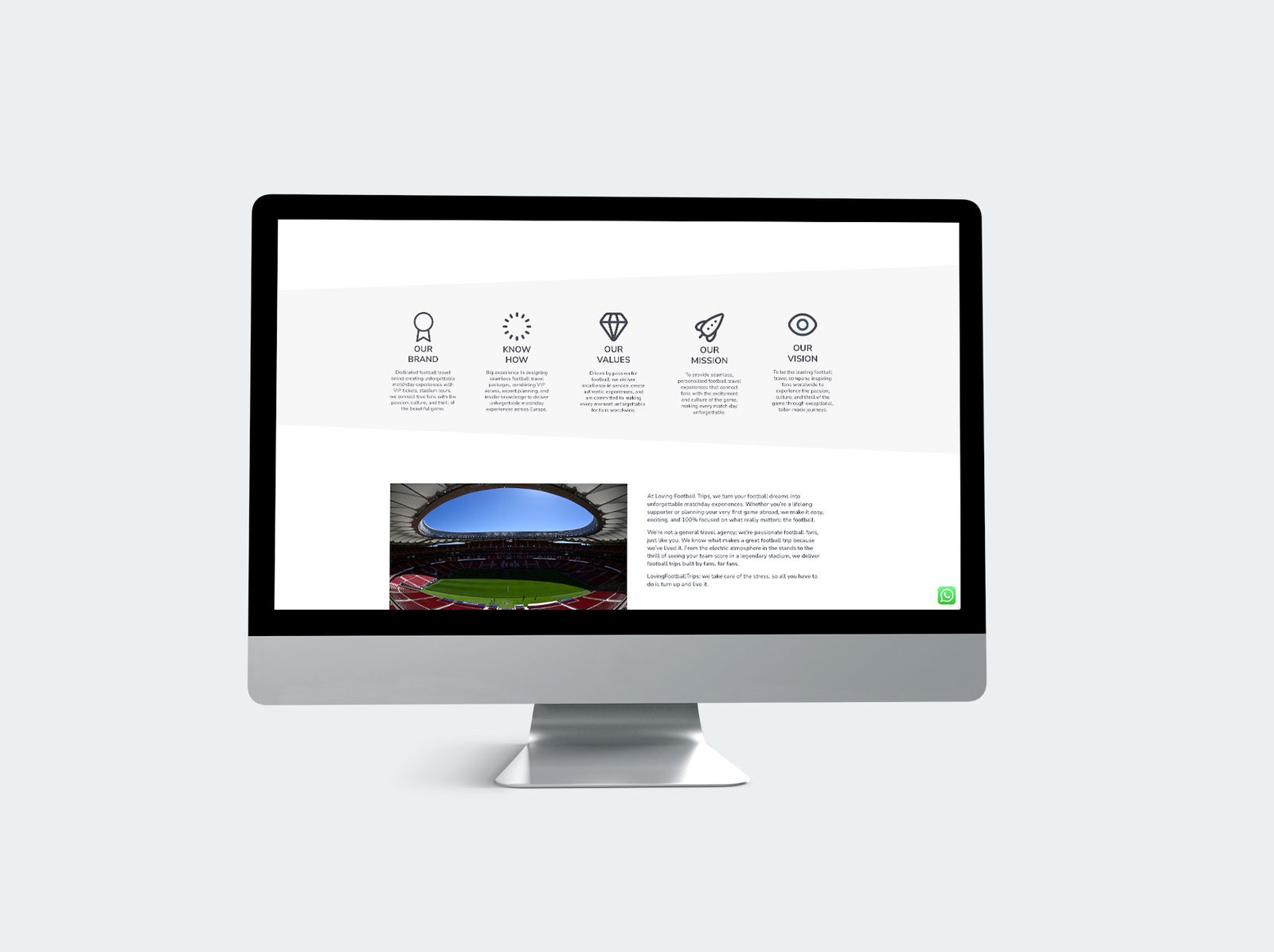 Why Us page: Our Brand, Know How, Our Values, Our Mission, Our Vision